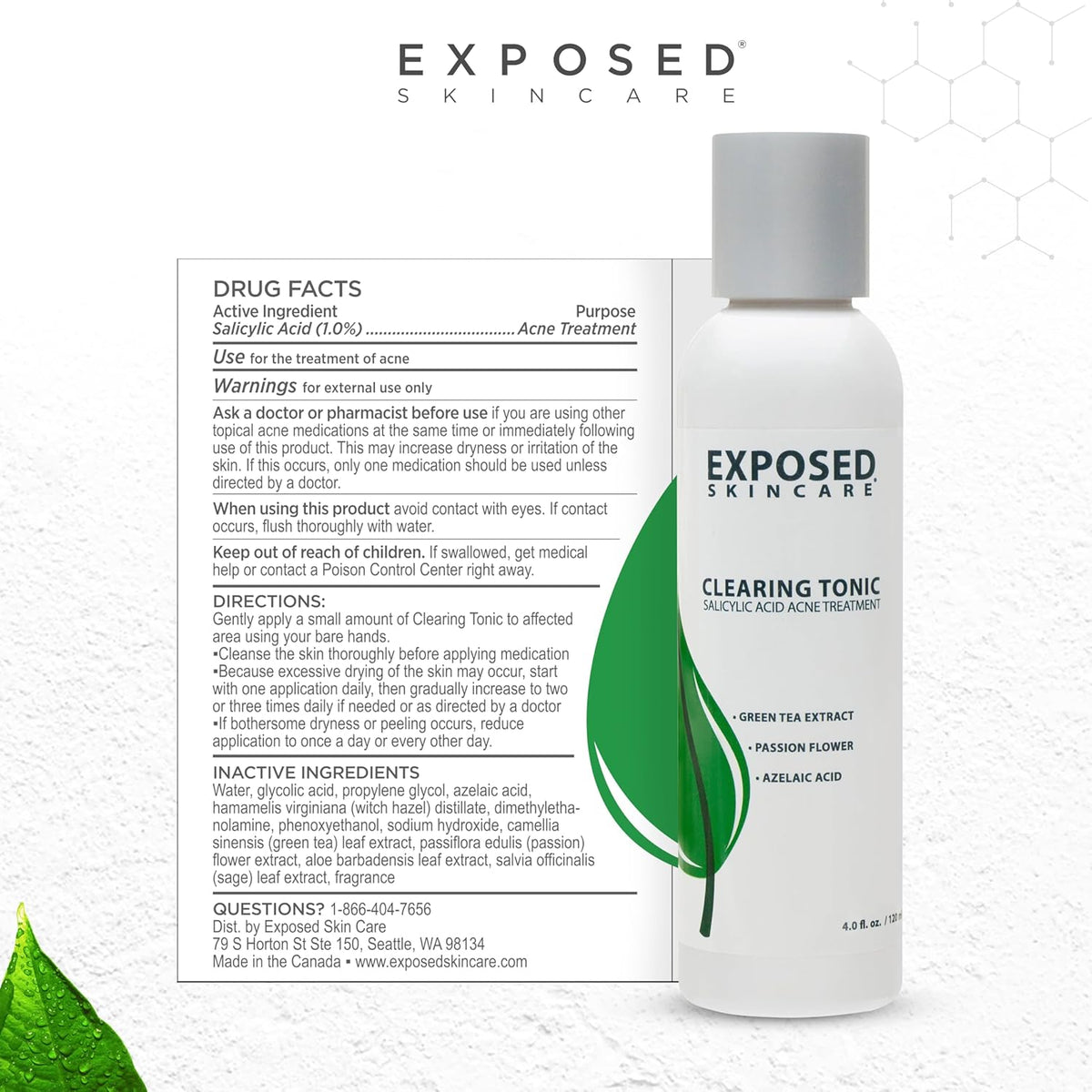 Exposed Skin Care Clearing Tonic Facial Toner with 1% Salicylic Acid and Witch Hazel for Acne