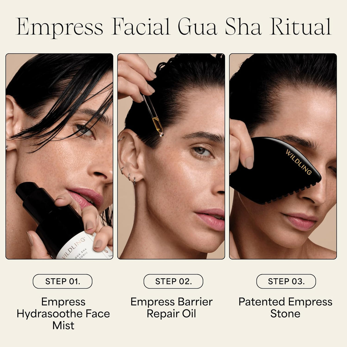WILDLING Empress Facial Gua Sha Set I Facial Massage Tool + Facial Toner + Facial Oil to Lift