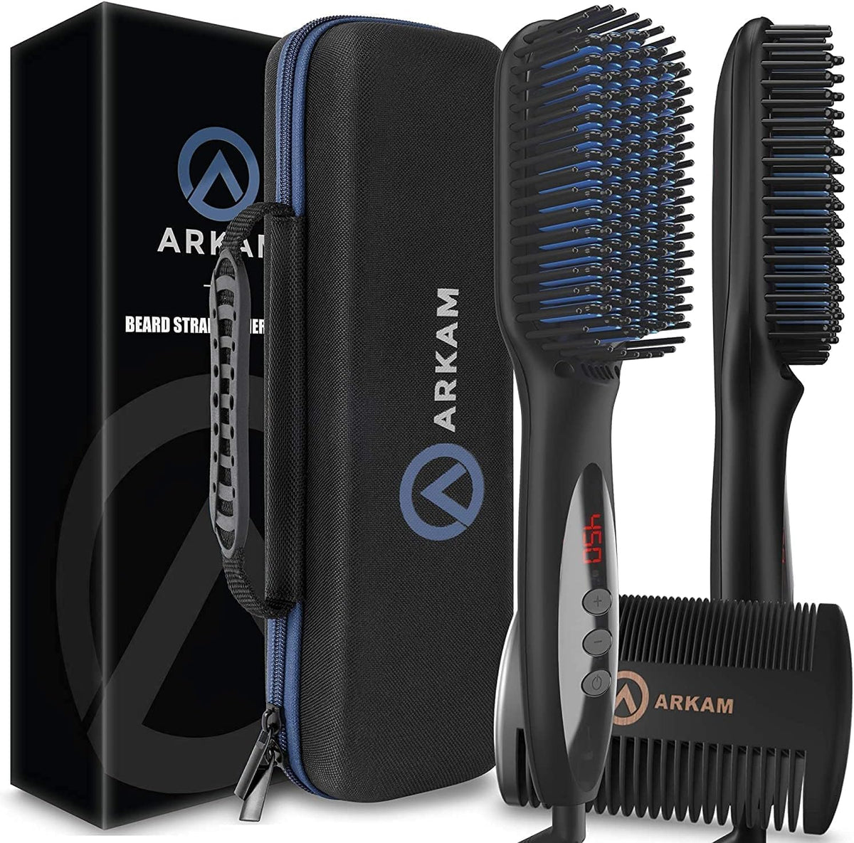 Arkam Beard Straightener for Men -Premium Heated Beard Brush Kit w/Anti-Scald Feature, Dual Action