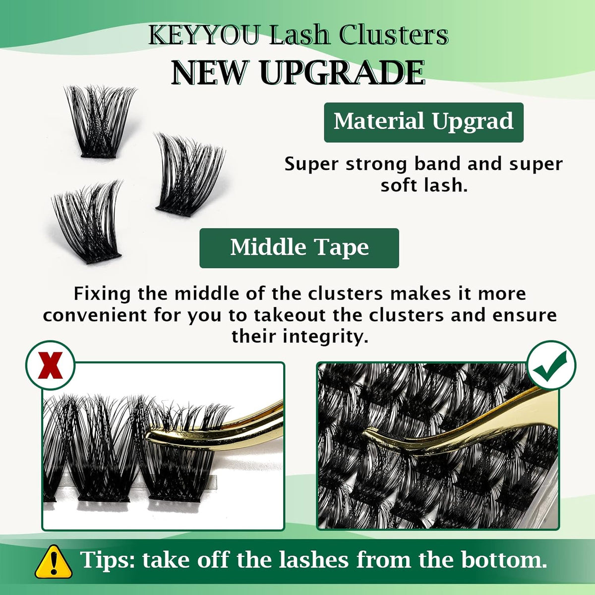 Lash Clusters 96pcs Individual Lashes Y02 D Curl 10mm Eyelash Clusters KEYYOU Volume Wispy Lash