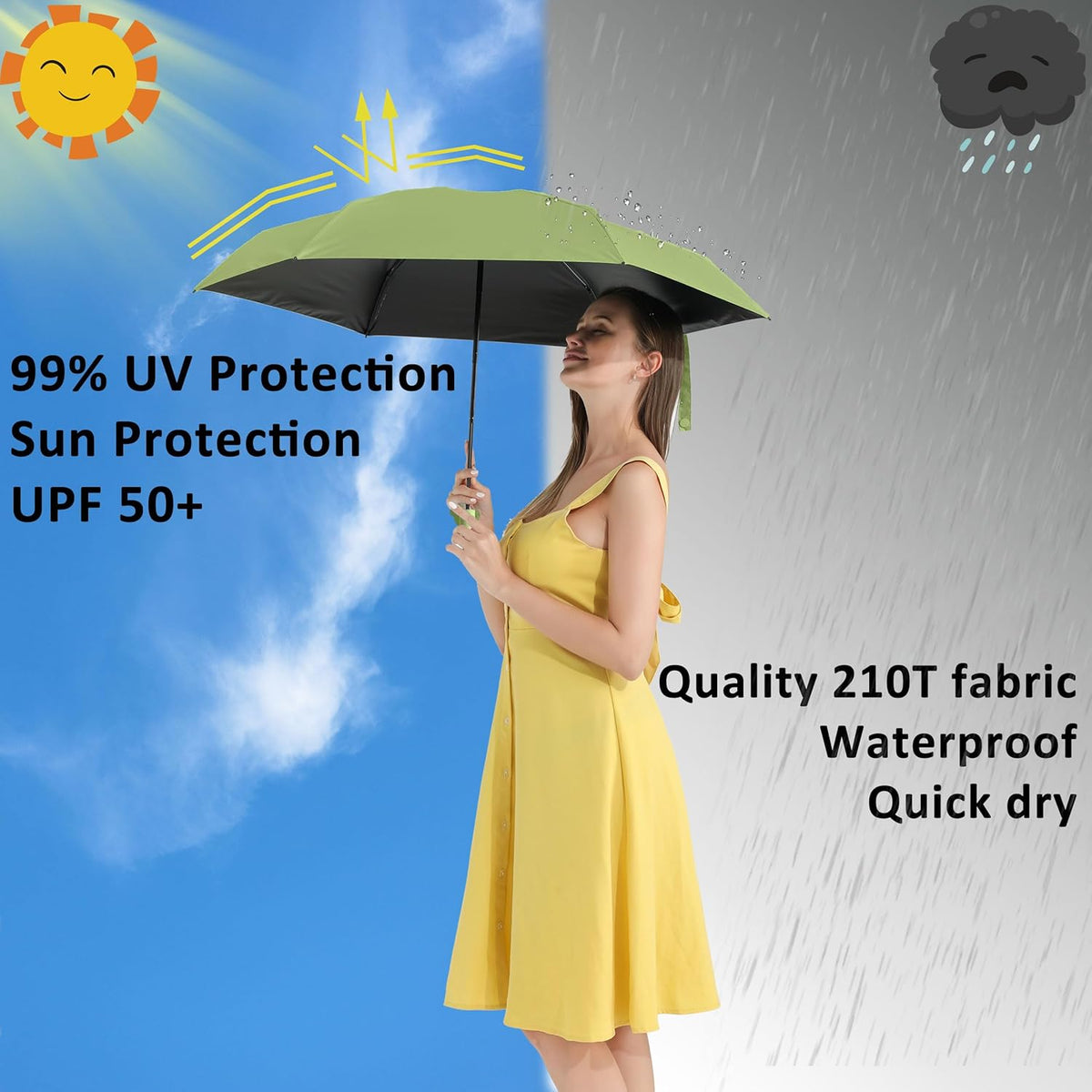 BAODINI Travel Essentials Mini Umbrella for Purse With Case Small Compact UV Sun Protection