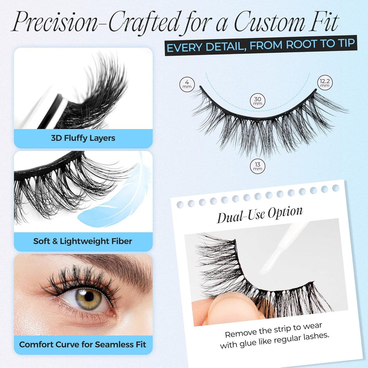 LASHVIEW Self Adhesive Eyelashes 5 Pairs Cat Eye Wispy Self-adhesive False Lashes Reusable Natural