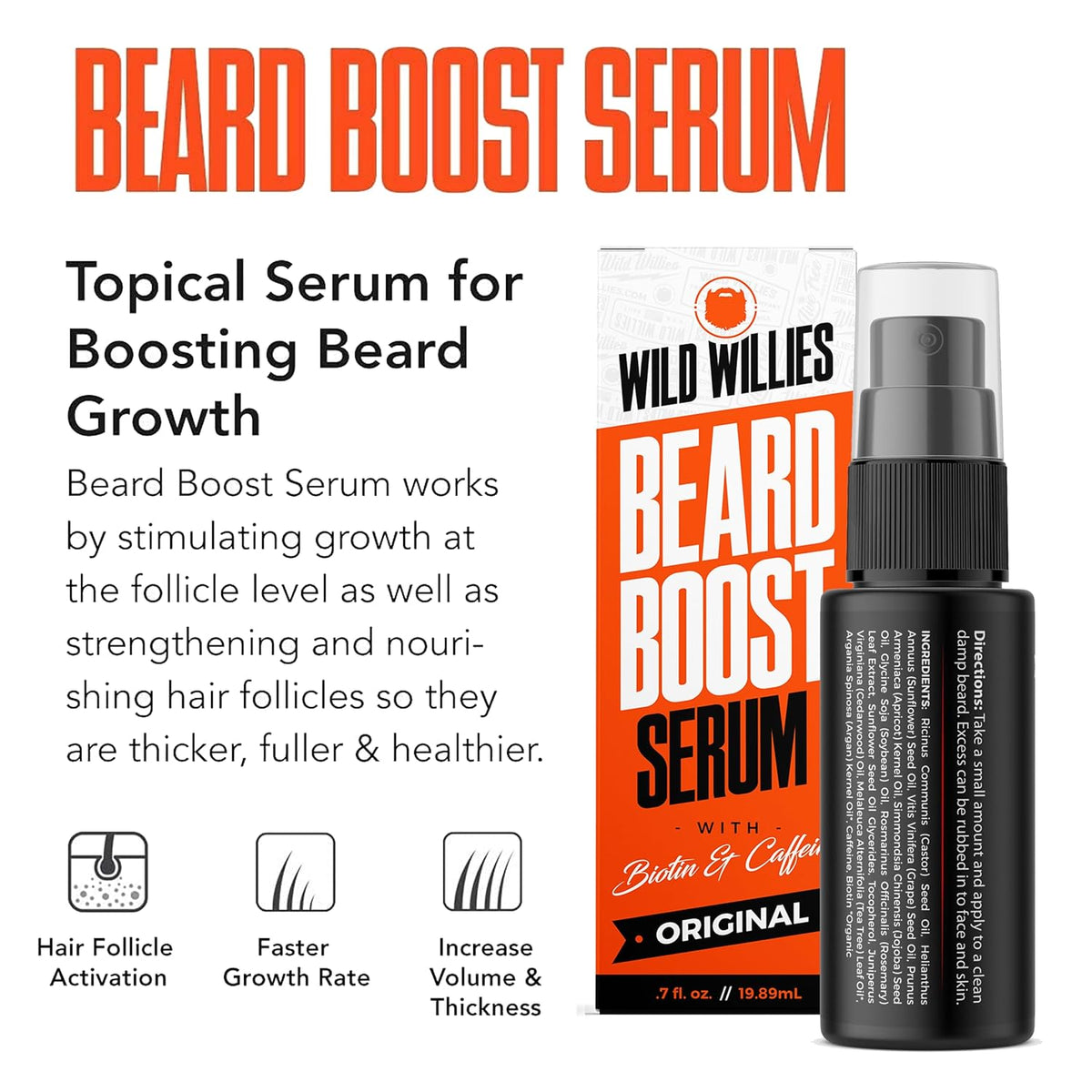 Wild Willies Beard Growth Kit - Capsules & Boost Serum - Natural Growth Oil With Biotin & Caffeine