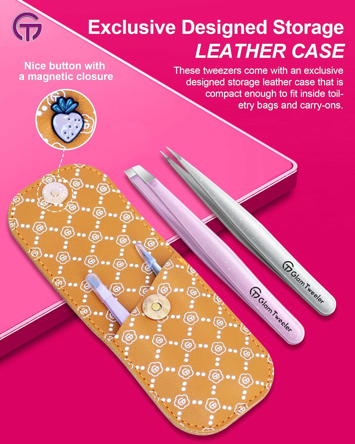 Expert Slant and Point Tip Tweezer Set with Exclusive Storage & Carrying Case, GlamTweeler Sharp &