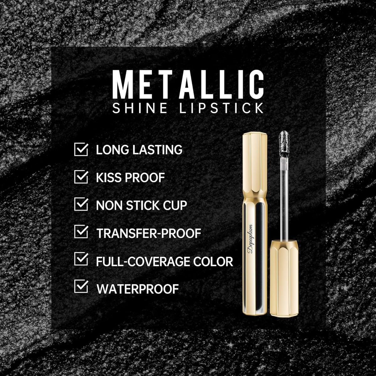Black Lipsticks for Women Metallic Lipstick Long Lasting Non Stick Cup Lip Gloss, Shimmer