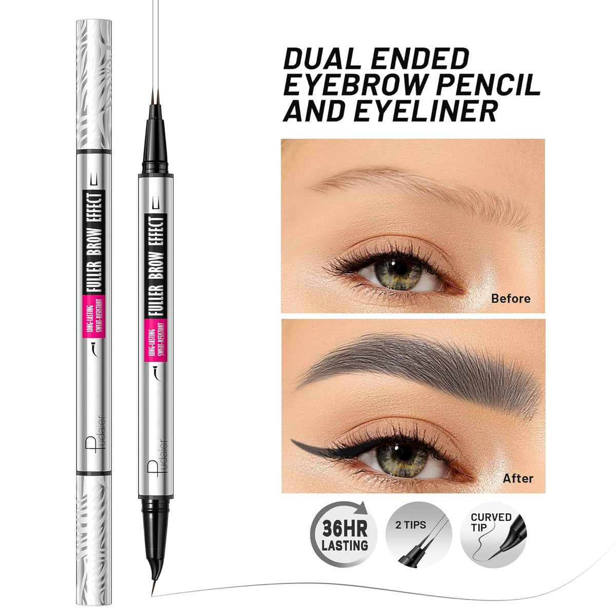 2 Pack 2 Fine Tip Eyebrow Pen, Waterproof Filling Faux Brow Makeup Pencils for Women with Precise