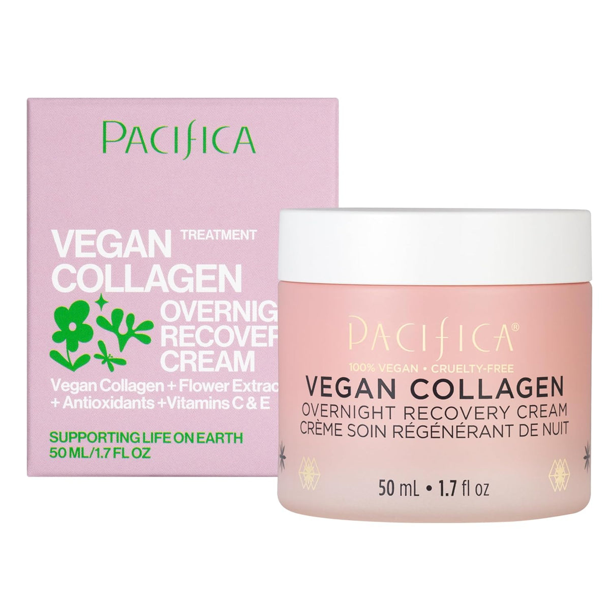 Pacifica Night Face Cream - Vegan Collagen Overnight Recovery Cream, Nighttime Face Cream for