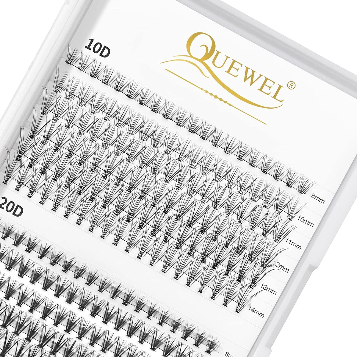 QUEWEL Cluster Lashes 240Pcs 10D+20D D Curl Mix8-14mm Lash Extensions Soft&Natural False Eyelashes