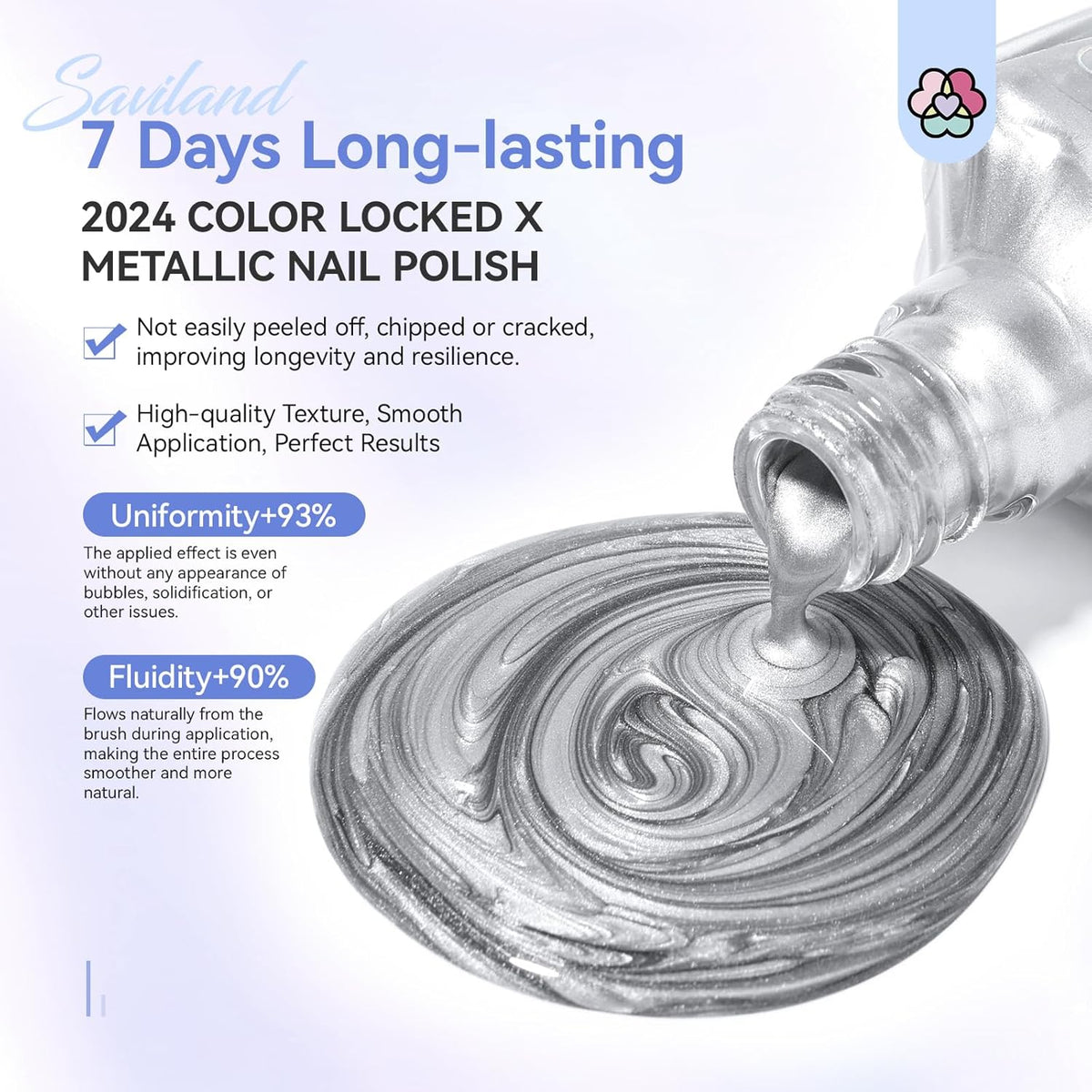 SAVILAND Silver Metallic Nail Polish: Chrome Nail Polish Air Quick Dry,10 ml Regular Fingernail