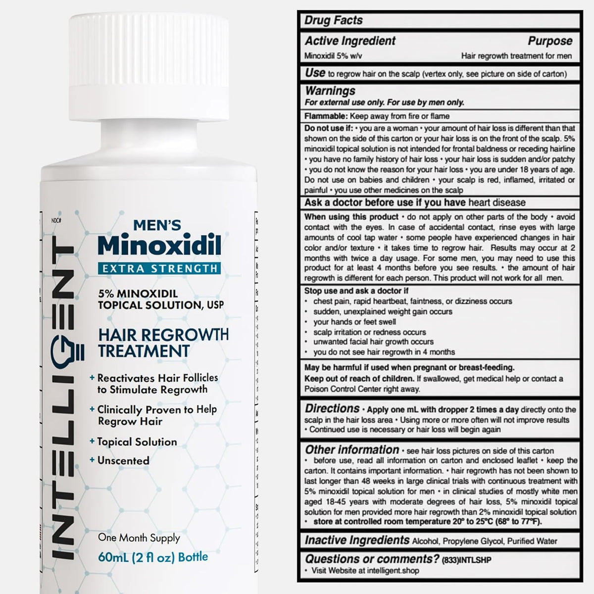 Intelligent Minoxidil | Fast-Drying, No-Grease | Extra Strength 5% Topical Hair Regrowth Treatment