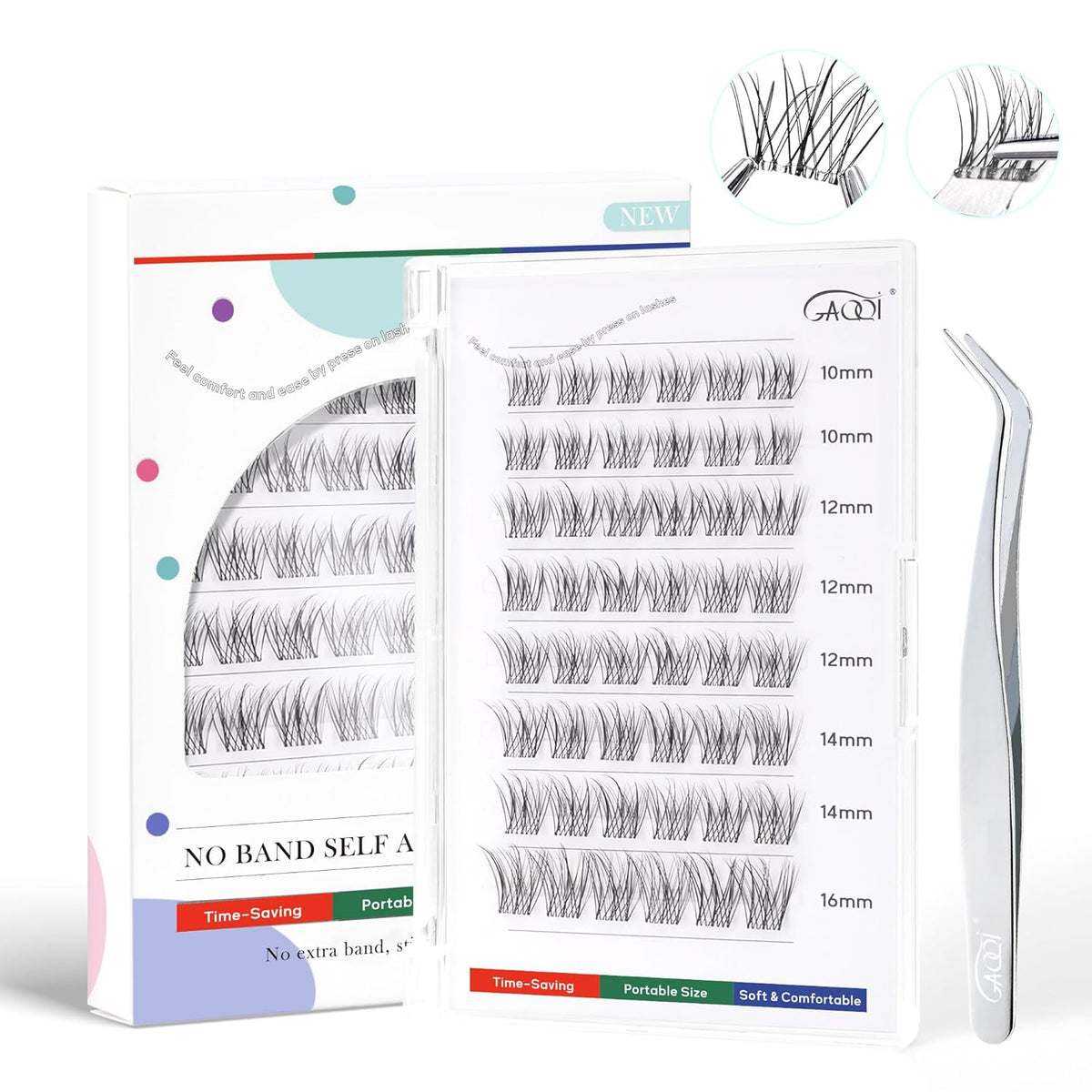 GAQQI Self Adhesive Eyelashes Clusters, No Glue Lash Clusters 10-16mm Wispy & Natural Cluster