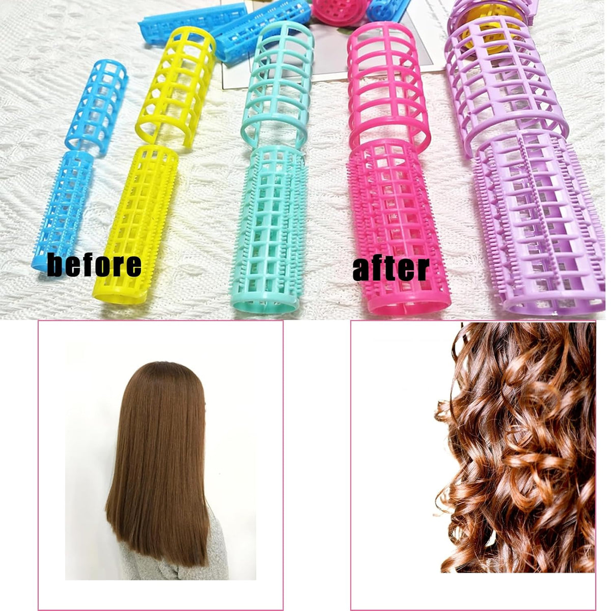 30Pcs Plastic Hair Curlers Snap on Rollers, Self Grip No Heat Curlers Set - Plastic Rollers for