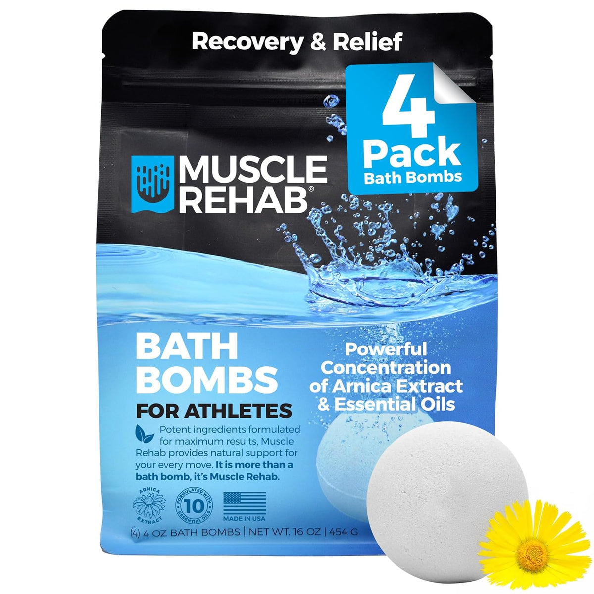 Epsom Salt Bath Bombs with Arnica: Muscle Recovery Bath Soak for Pain & Tension with Turmeric,Clary