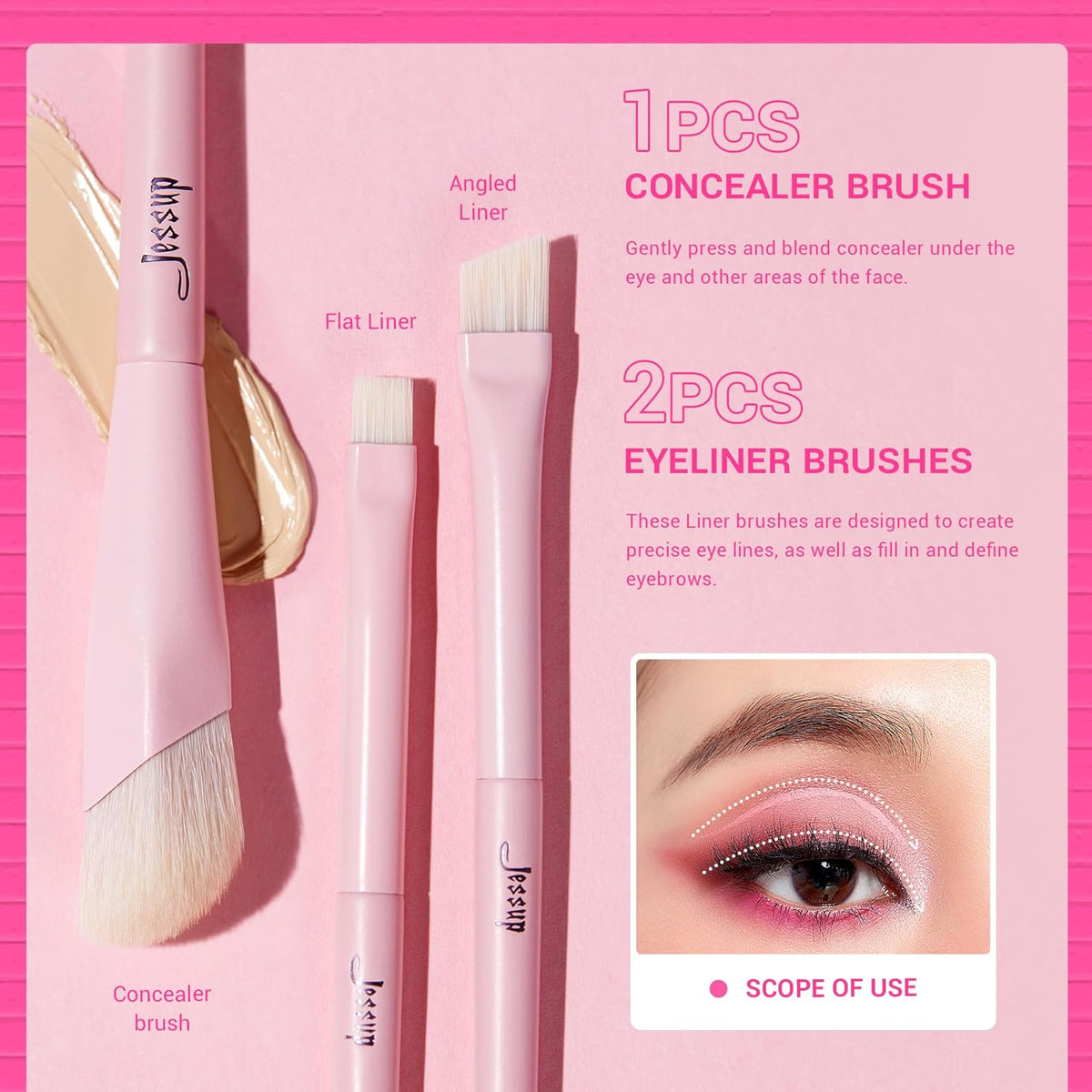 Jessup Eyeshadow Brush Set 10Pcs Pink Eye Makeup Brushes Concealer Brush Premium Synthetic Eye