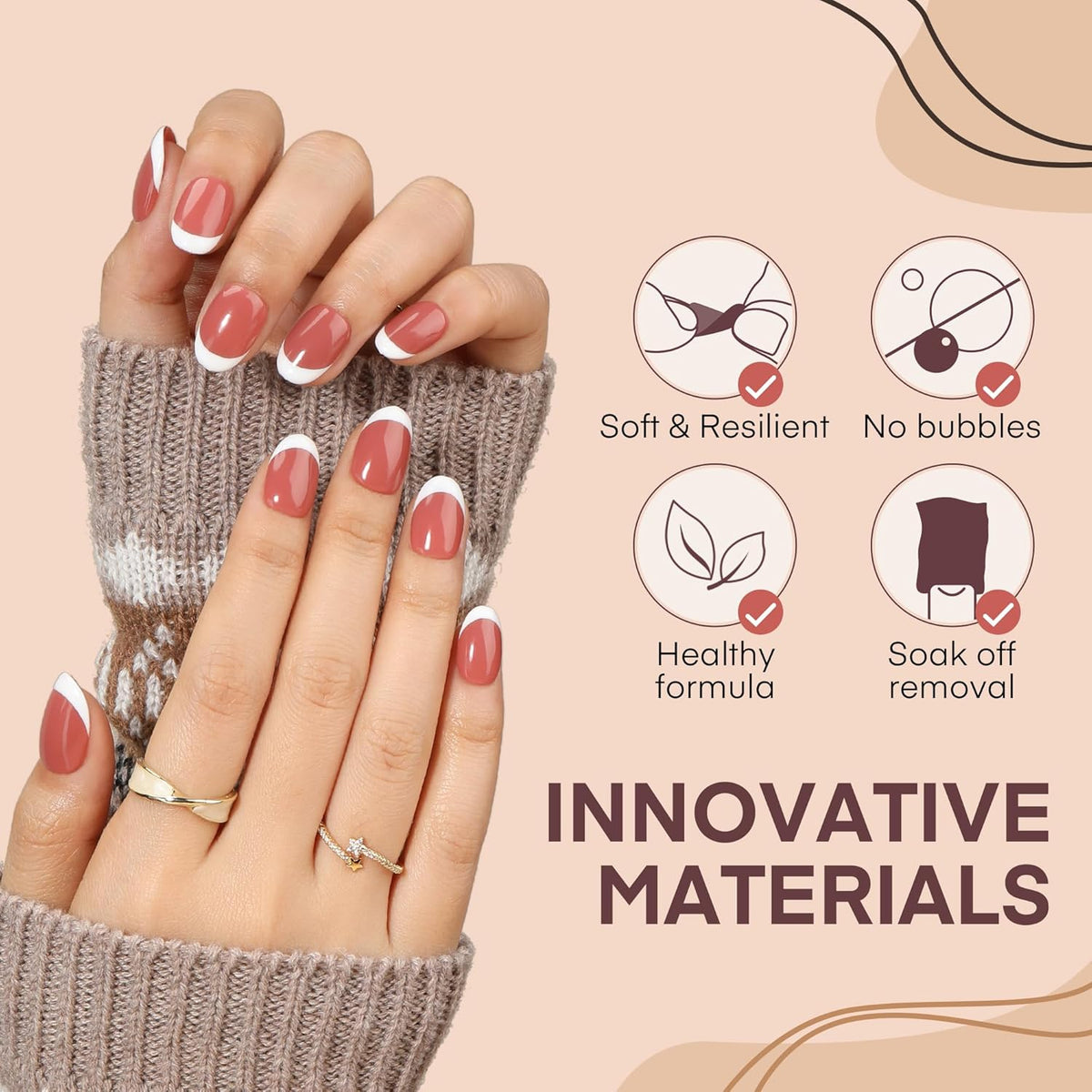 Short Oval Round Nail Tips, 504Pcs Pre-shaped Gel Short Nail Tips Oval Shape, 15 Sizes Half Matte