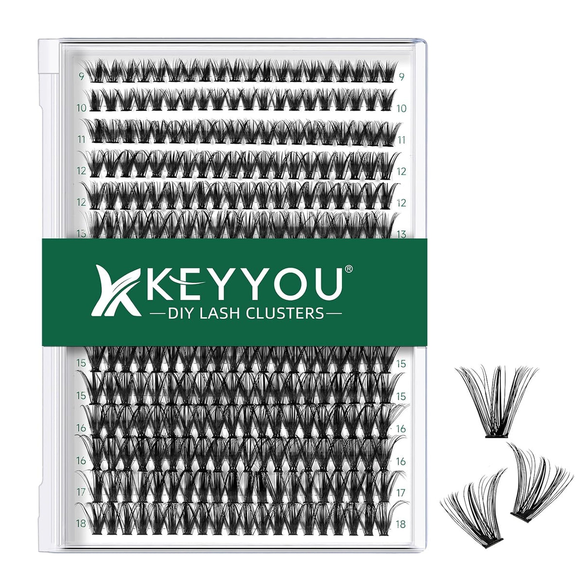 Lash Clusters 300pcs Individual Lashes 40D 0.07C Curl 9-18MIX DIY Eyelash Extension KEYYOU Large