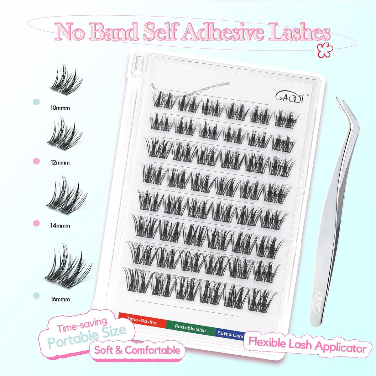 GAQQI Self Adhesive Eyelashes Clusters, No Glue Lash Clusters 10-16mm Dense & Volume Spiky Cluster