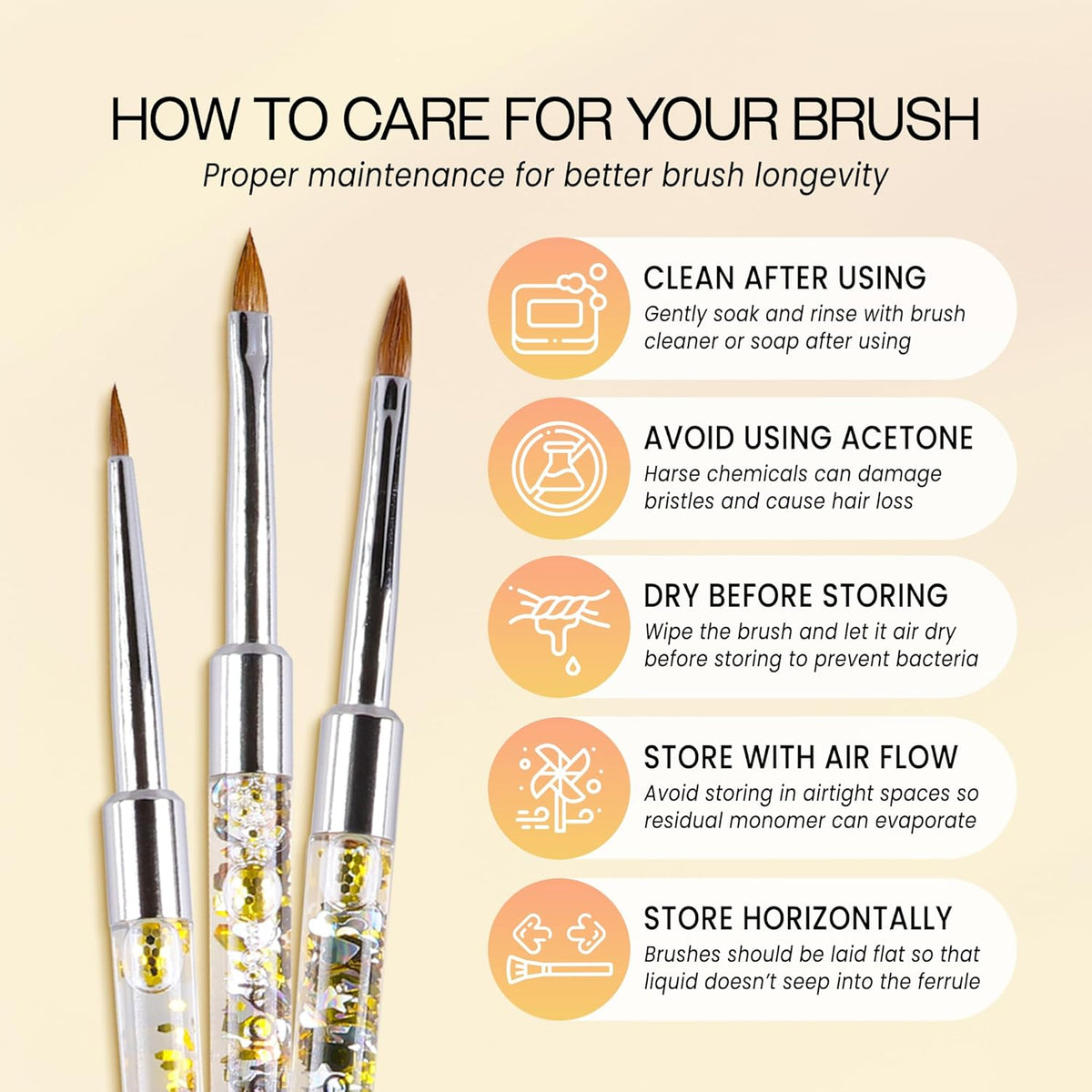 PANA Kolinsky 3D Acrylic Nail Brushes with Liquid Glitter Handle - For Professional Acrylic Powder
