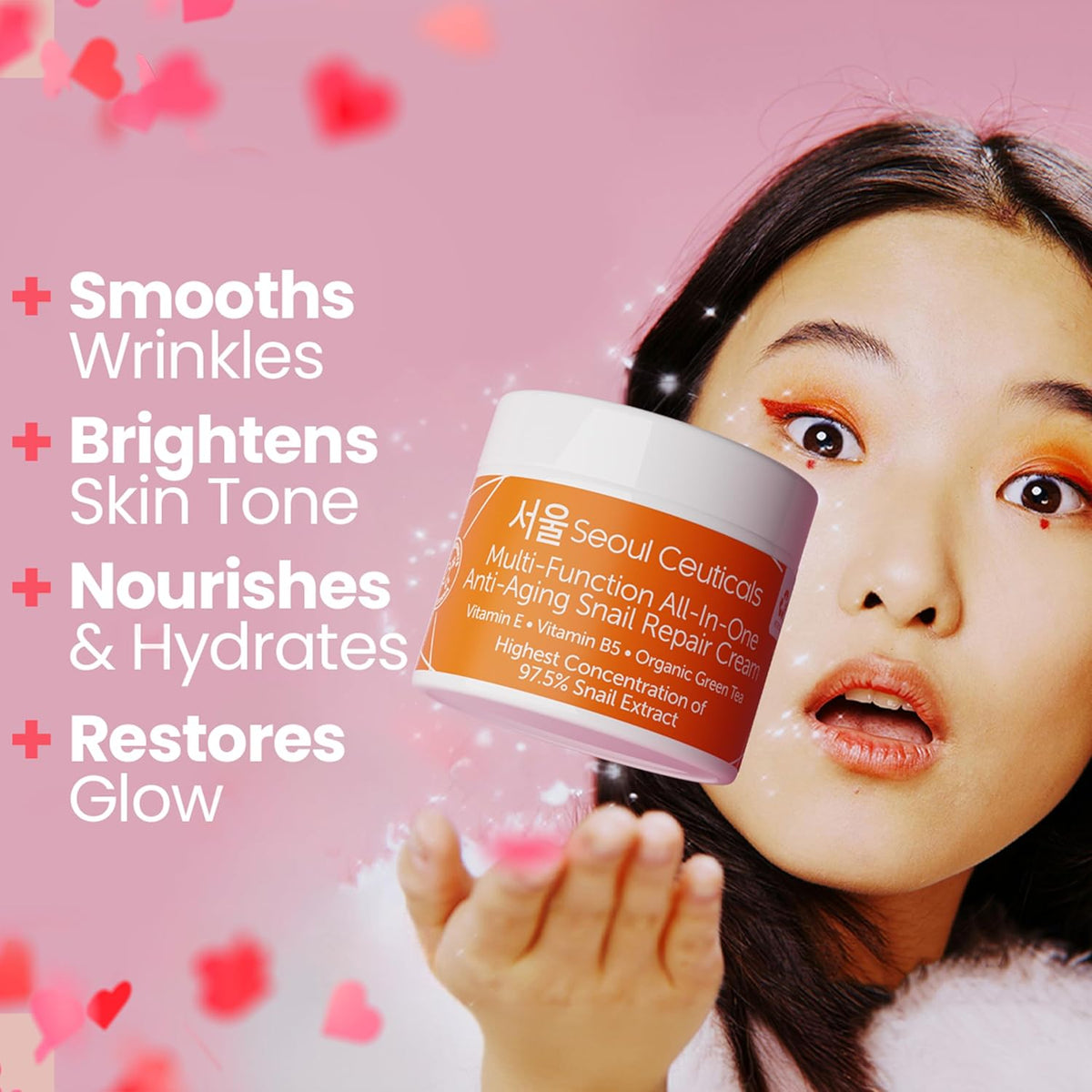 SeoulCeuticals Korean Skin Care 97.5% Snail Mucin Moisturizer Cream - K Beauty Skincare Day & Night