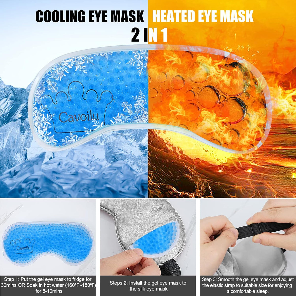 Sleep Mask w/ Cooling Gel Eye Mask, Silk Eye Mask for Sleeping, Hot & Cold Eye Masks, Blindfold Eye