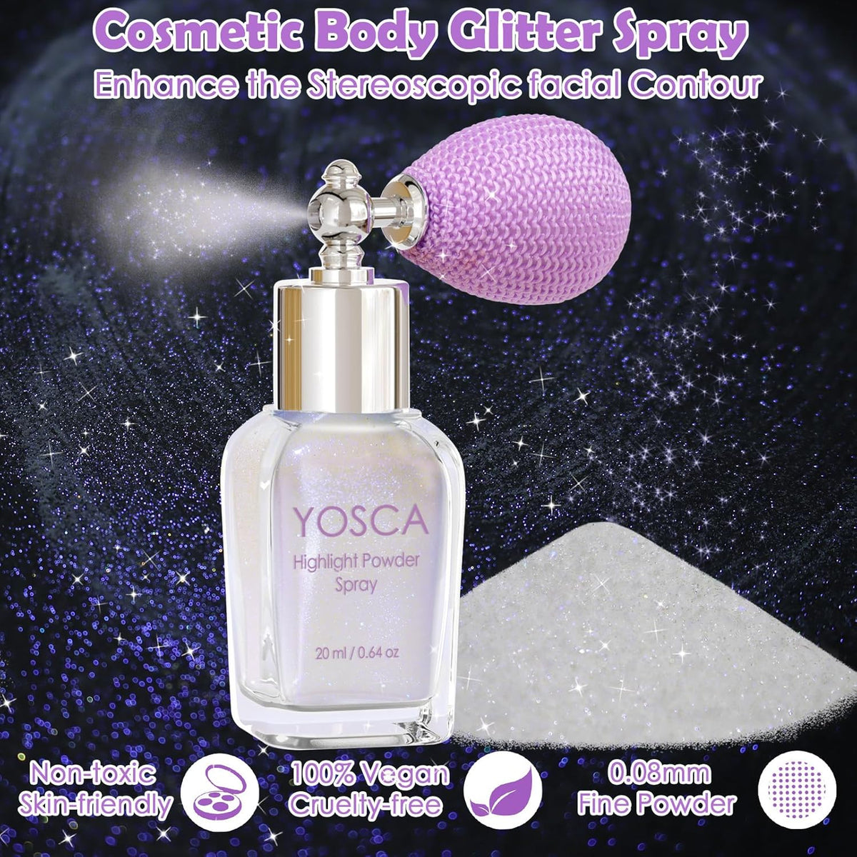 Yosca Body Glitter Spray, 30ML Loose Body Shimmer Powder Iridescent Hair Spray White Glitter