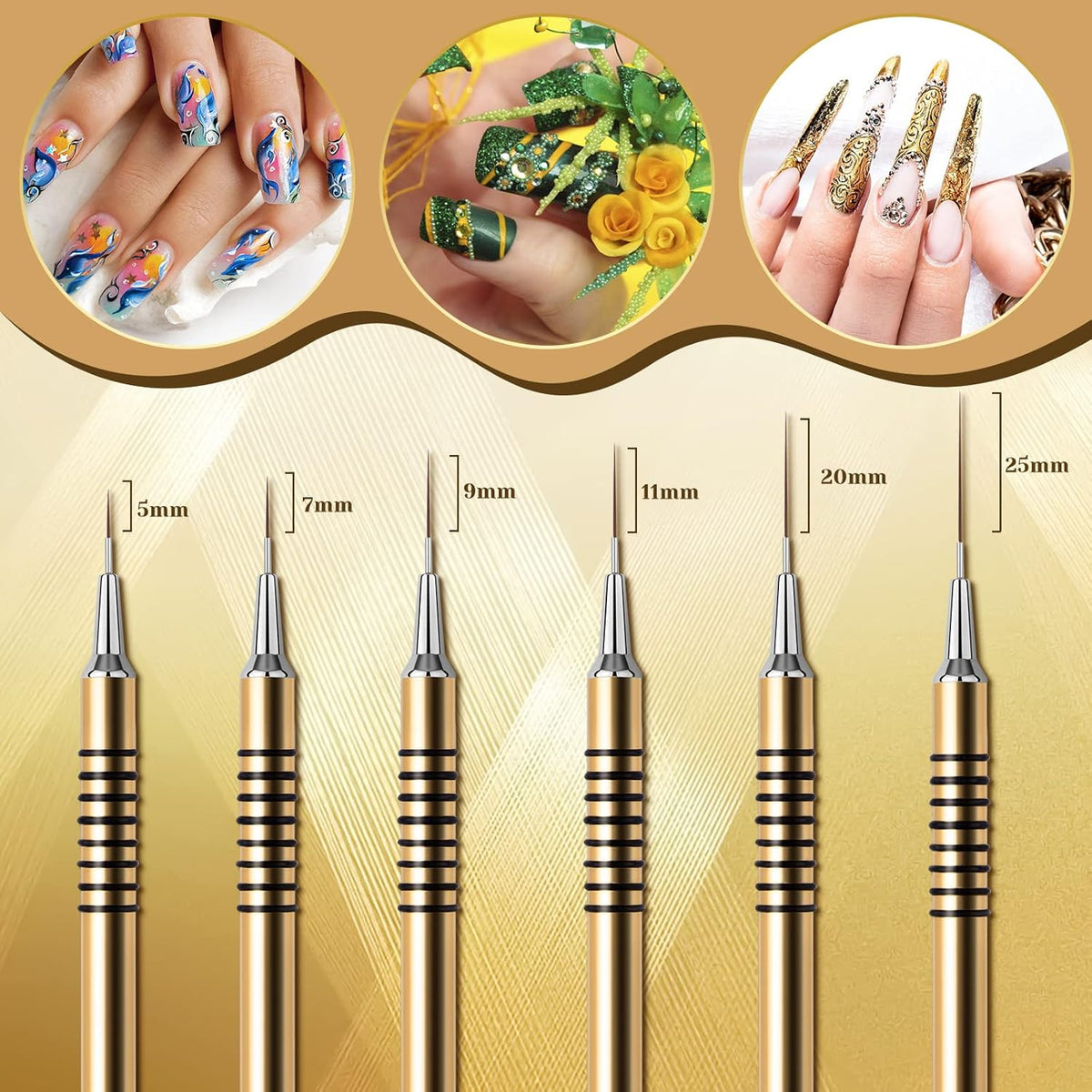 Nail Art Liner Brushes Set, 6Pcs Nail Art Design Brush Striping Thin Long Lines Dotting Drawing
