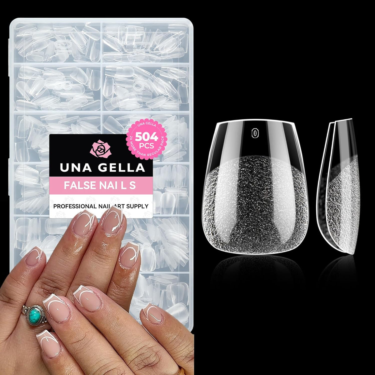 UNA GELLA Extra Short Coffin Nails Tips: 504pcs Pre-etched XS Short Nails, 12 Sizes Clear Coffin