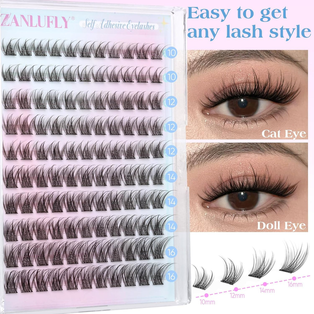 Self Adhesive Eyelashes Natural Self Adhesive Lash Clusters Pre glued Eyelash Clusters zanlufly No