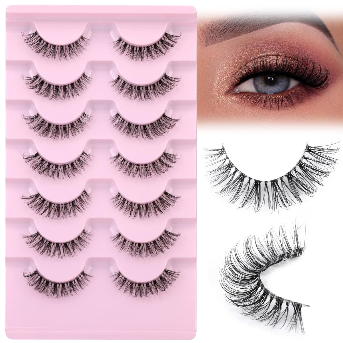 JIMIRE Lashes Natural Look Clear Band Demi-Wispies Short False Eyelashes Fluffy 3D Cat Eye 13MM