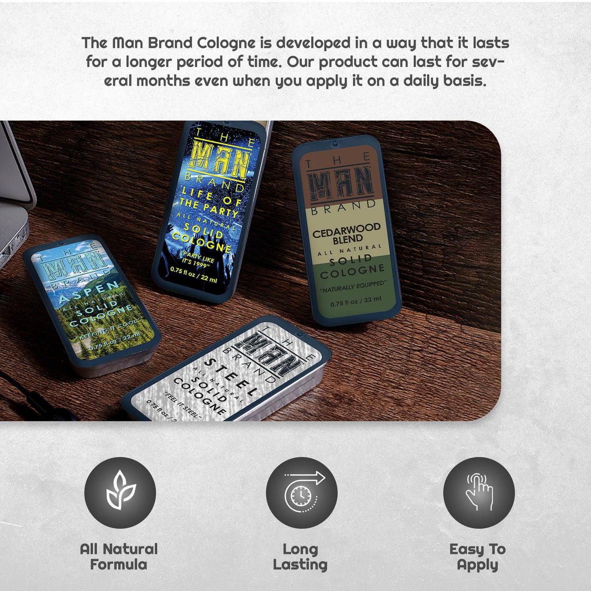 Mens Sample Solid Cologne Pack with Aspen, Lumberjack, Cedarwood Blend, Mystery Man, Life of the