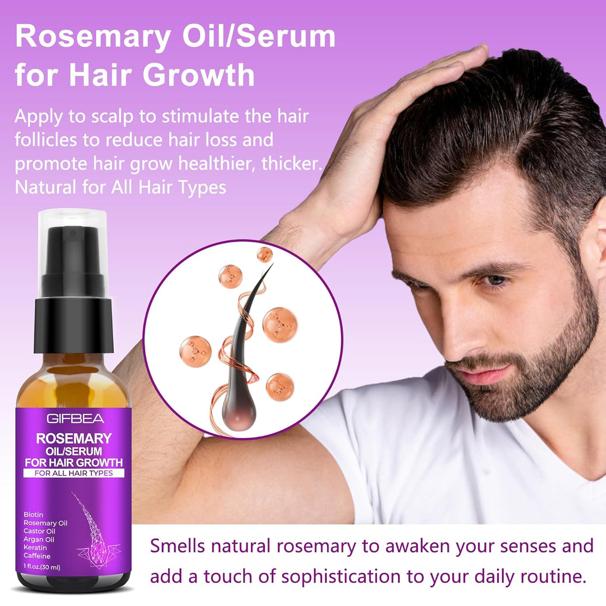 Rosemary Oil Hair Growth Serum W/Rosemary Water & Rice Water Spray Hair Growth,Biotin Castor Oil