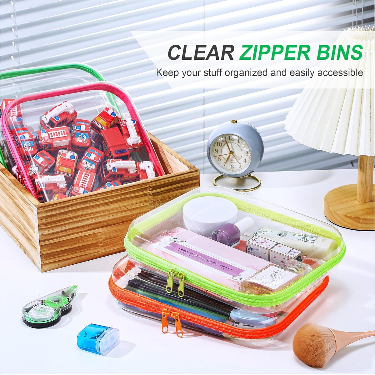 Hoolerry 4 Pcs Hard Clear Zipper Case Makeup Bags Plastic Pencil Pouch Transparent Storage Box