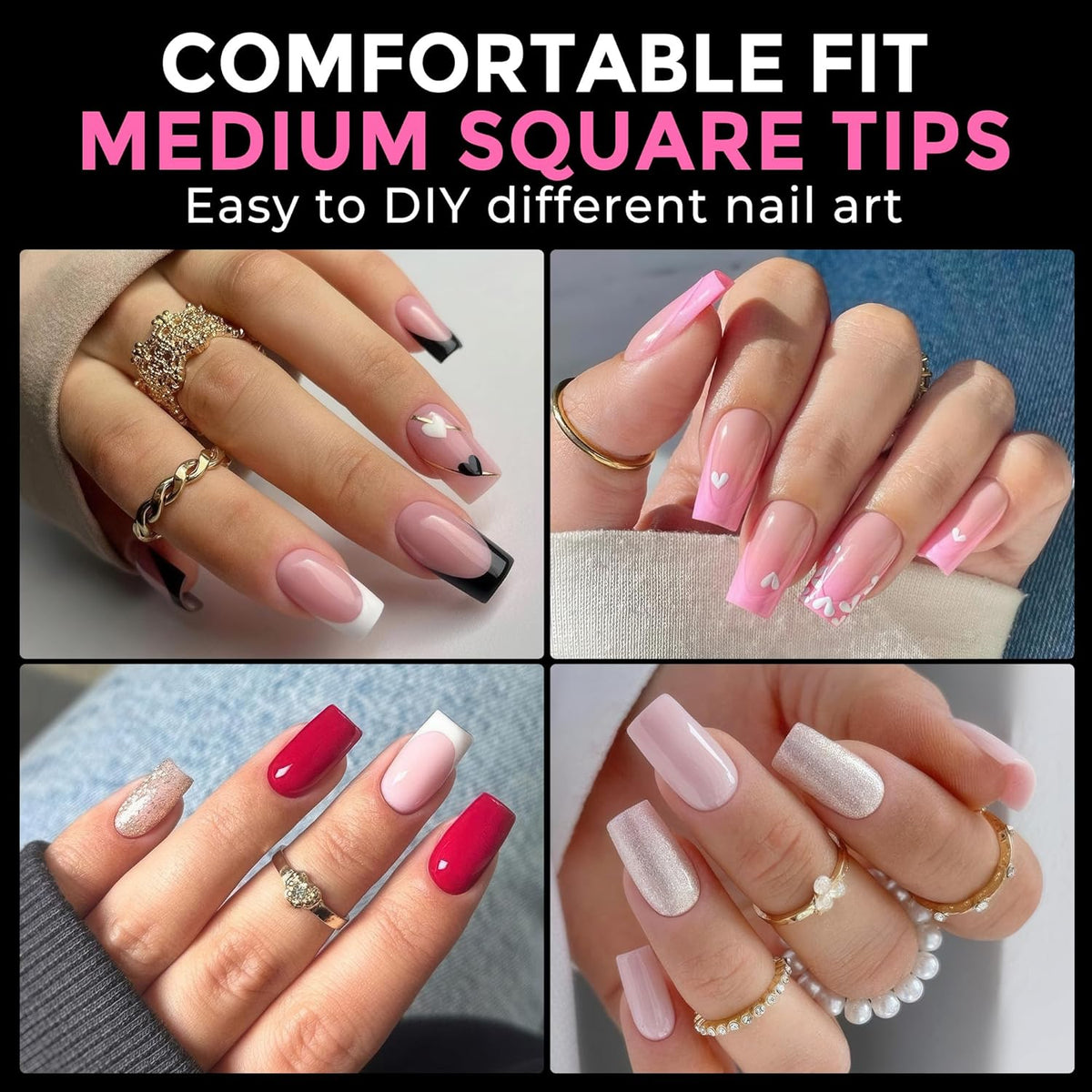 UNA GELLA Medium Square Nail Tips: 216pcs Square Press on Nails Pre-shape Clear Nails Tips for Full