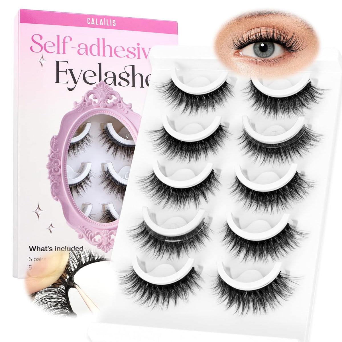 CALAILIS Self Adhesive Eyelashes 5 Pairs Natural Look Press On Lashes No Glue Need Eyelashes