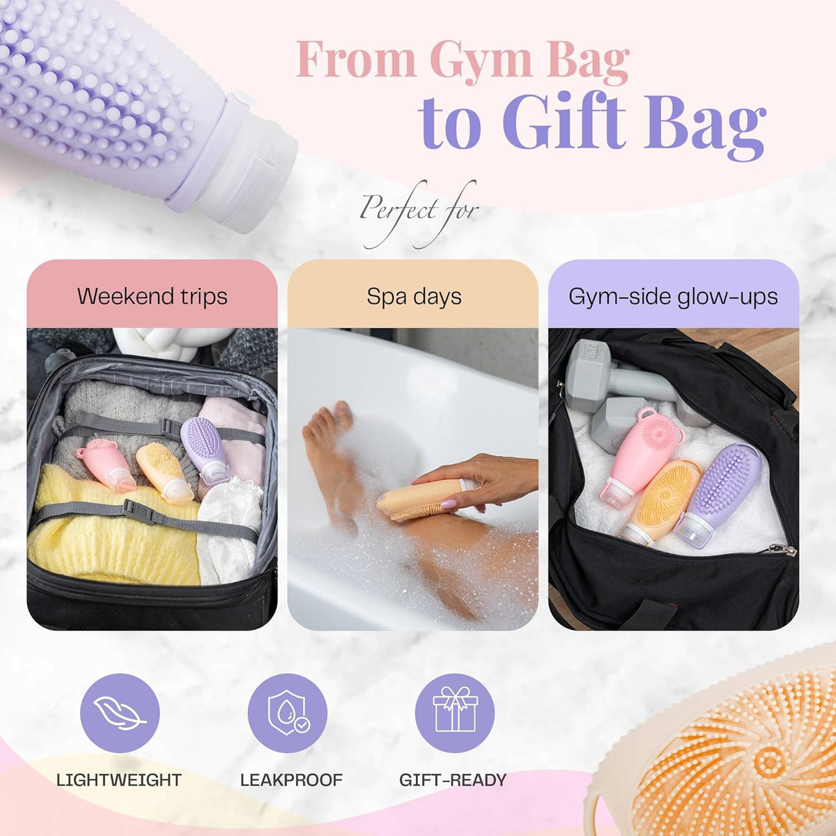 Sumina Silicone Travel Bottles 3 Pack (3.4oz) – TSA-Approved Leak-Proof Toiletry Containers with