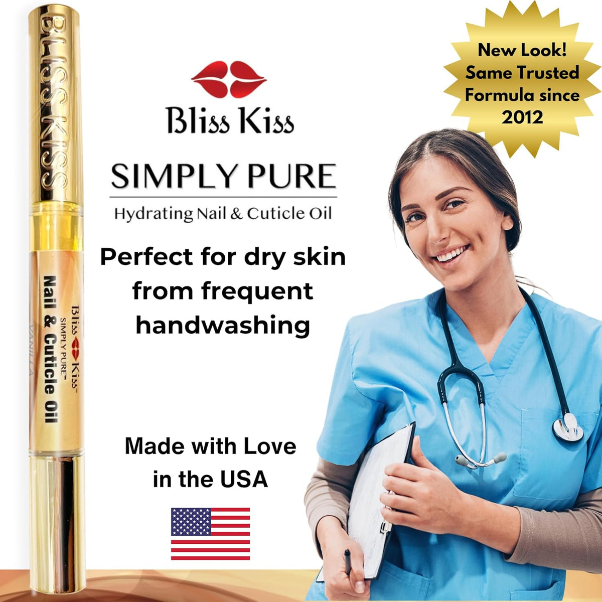 Bliss Kiss | 1 Vanilla Fragrance | Nail Oil Cuticle Pen w/Vitamin E & Jojoba⏤Nail Strengthener Nail