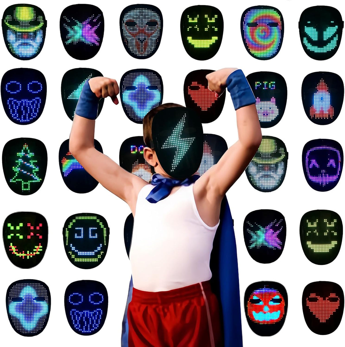 Depointer Life Led Mask with Gesture Sensing,Unisex LED Lighted Face Transforming Mask for Costume
