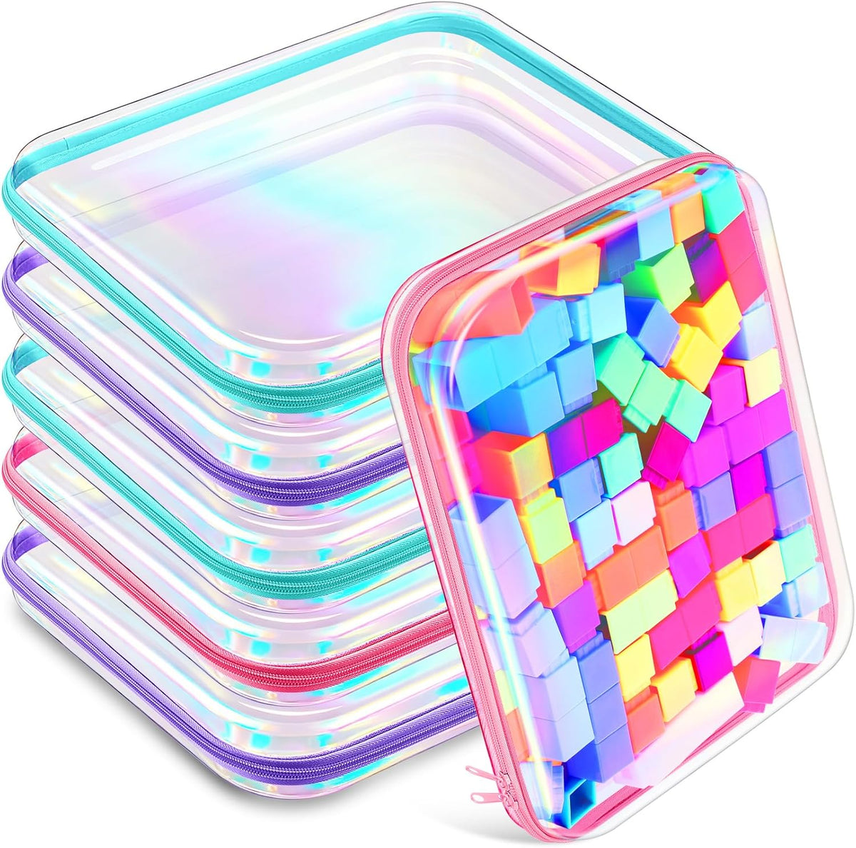 Sanwuta 6 Pcs Clear Hard Zipper Case Pencil Pouches Hard Plastic Zipper Pouches Makeup Bag
