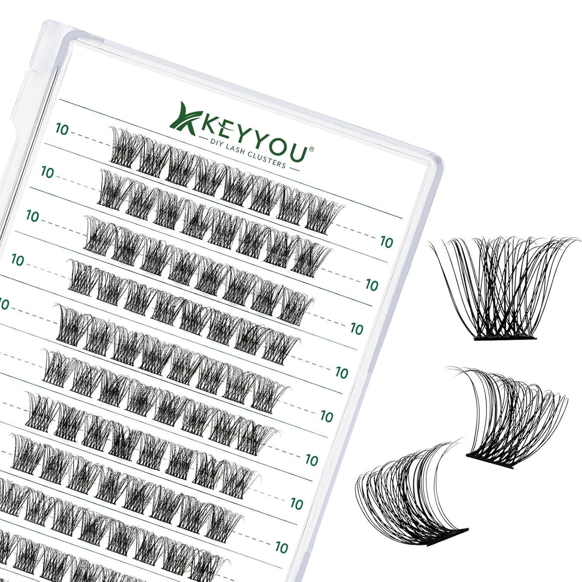 Lash Clusters 96pcs Individual Lashes D Curl 10mm Cluster Lashes KEYYOU Volume Wispy Lash Extension