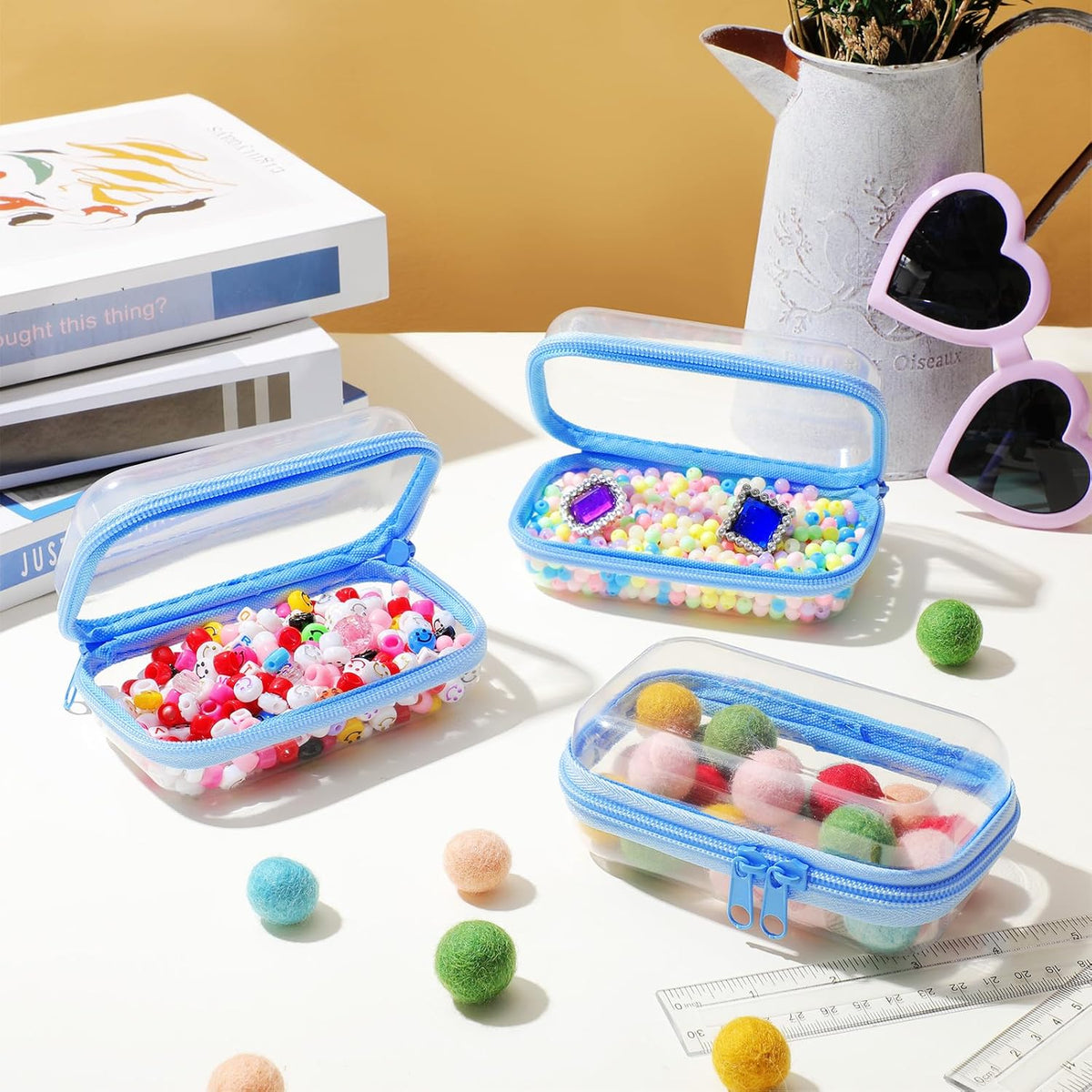 Hoolerry 3 Pcs Clear Hard Zipper Case Plastic Pouch Transparent Hard Case Clear Makeup Bag Portable