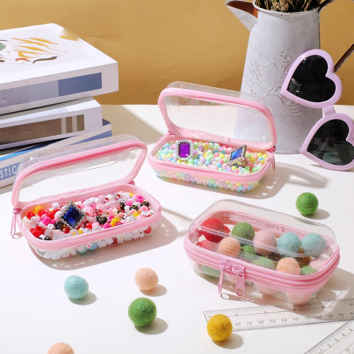 Hoolerry 3 Pcs Clear Hard Zipper Case Plastic Pouch Transparent Hard Case Clear Makeup Bag Portable