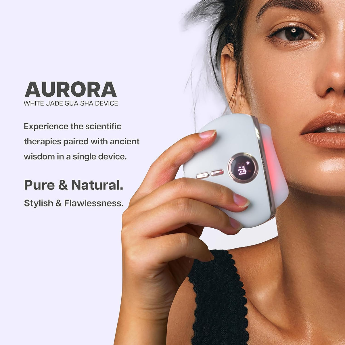 Aurora LED Gua Sha Device, Jade Stone Gua Sha Facial Tool with Heat and Vibration, Face Massager
