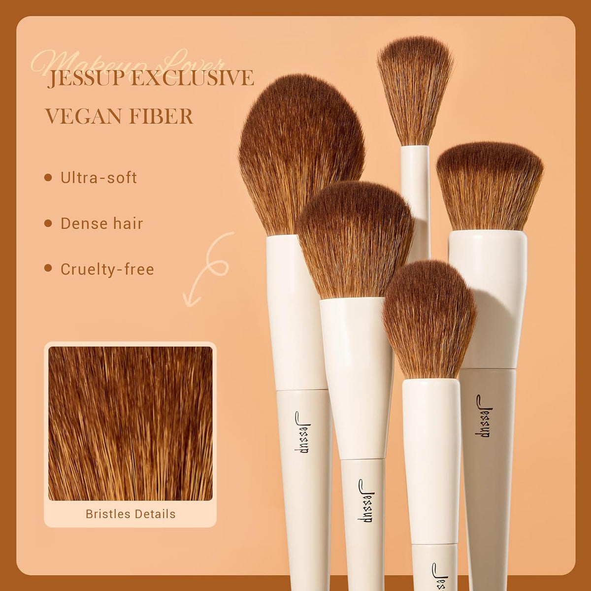 Jessup Makeup Brush Set 5Pcs Face Makeup Brushes Vegan Soft Foundation Brush Blush Brush Bronzer