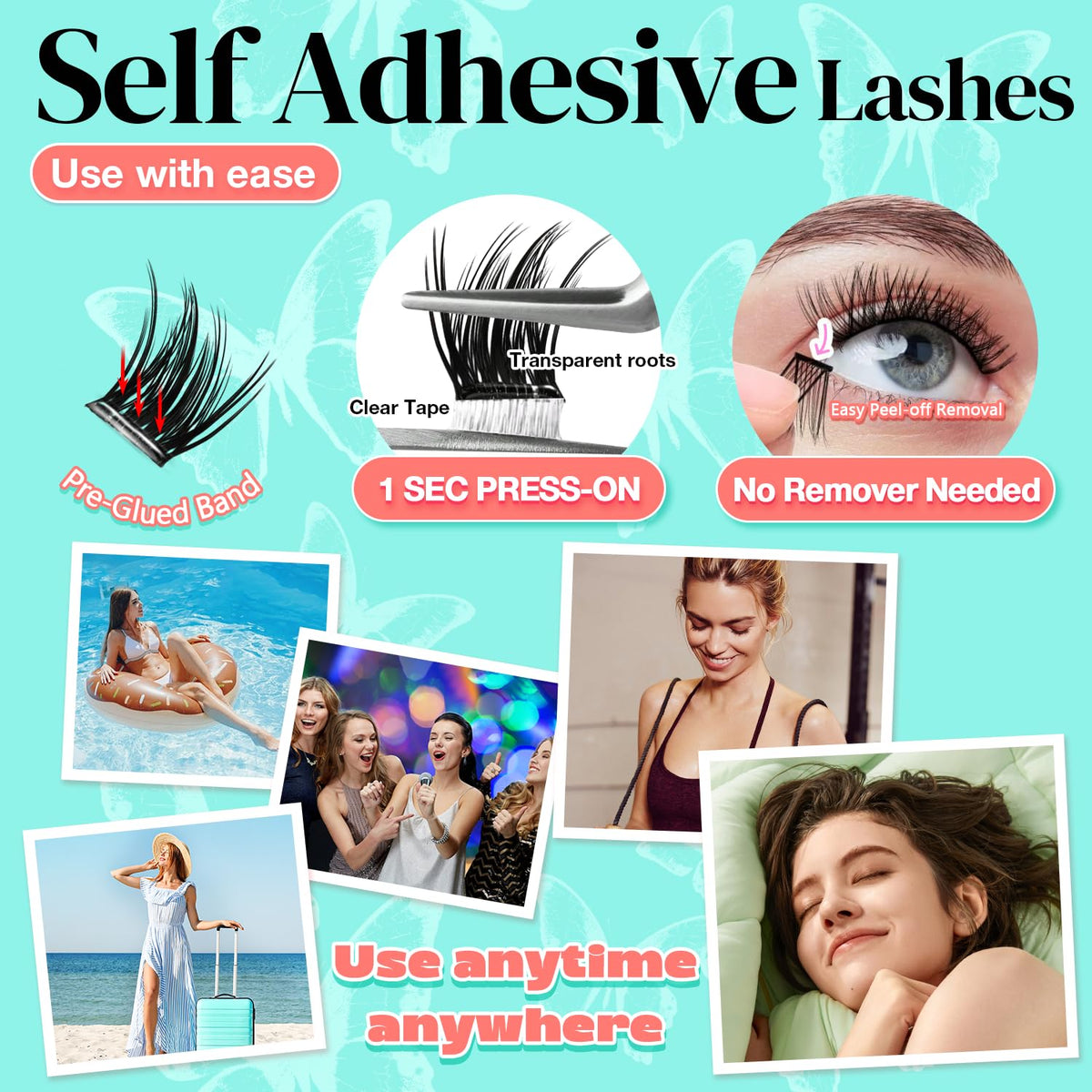 No Glue Needed Lashes, Self Adhesive Eyelashes, DIY Lash Cluster Eyelash Extensions Kit