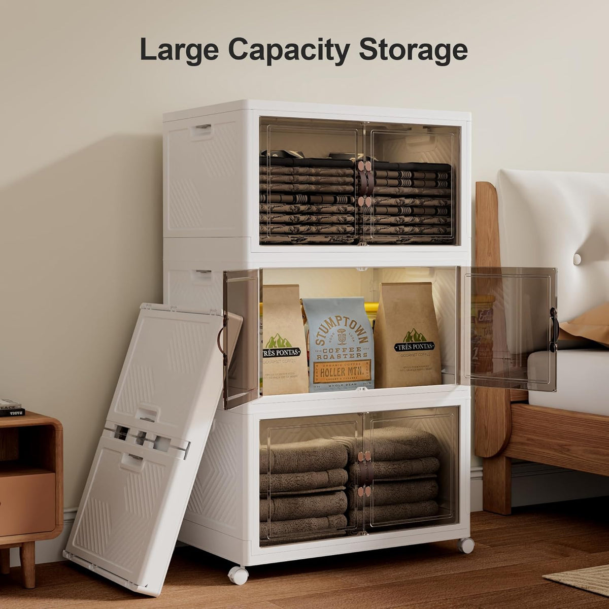 JOYMOOP Folding Storage Bins Organizer, 252 Quart Collapsible Storage Boxes with Wheels and Door