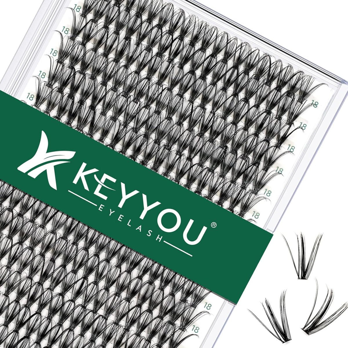 Lash Clusters 300pcs Individual Lashes 30D 0.07D Curl 18mm DIY Eyelash Extension KEYYOU Large Tray