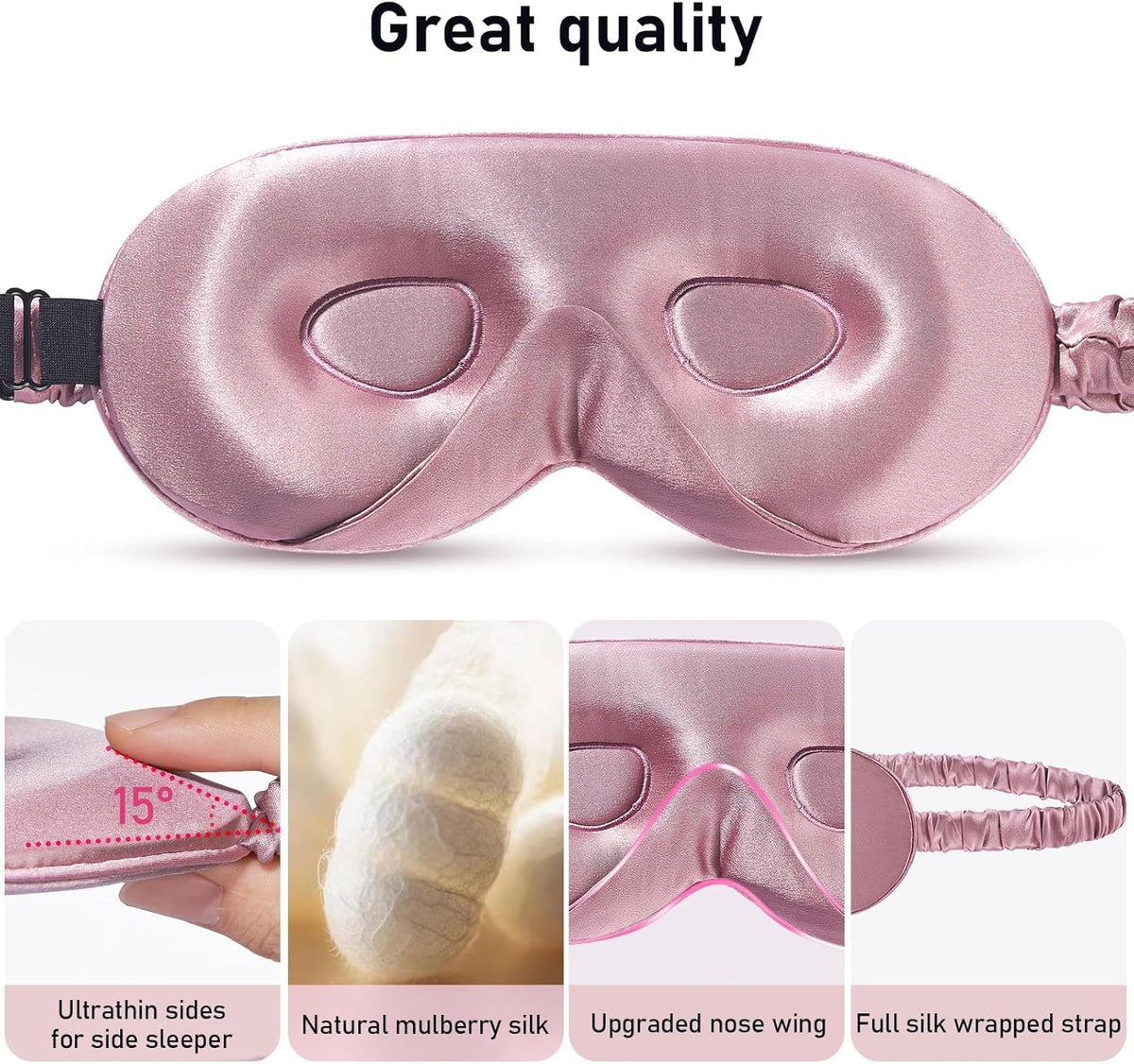 LitBear 100% 22 Momme Mulberry Silk Sleep Mask - 3D Contoured Eye Mask for Men Women, Soft