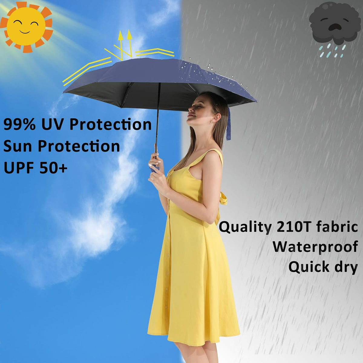 BAODINI Travel Essentials Mini Umbrella for Purse With Case Small Compact UV Sun Protection