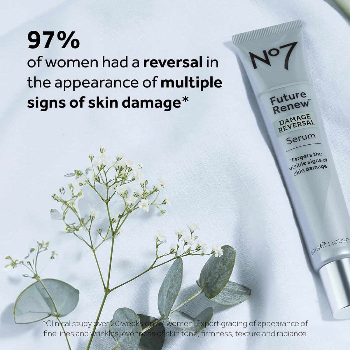 No7 Future Renew Damage Reversal Anti Aging Serum for Face - Face Serum for Women with Peptides to