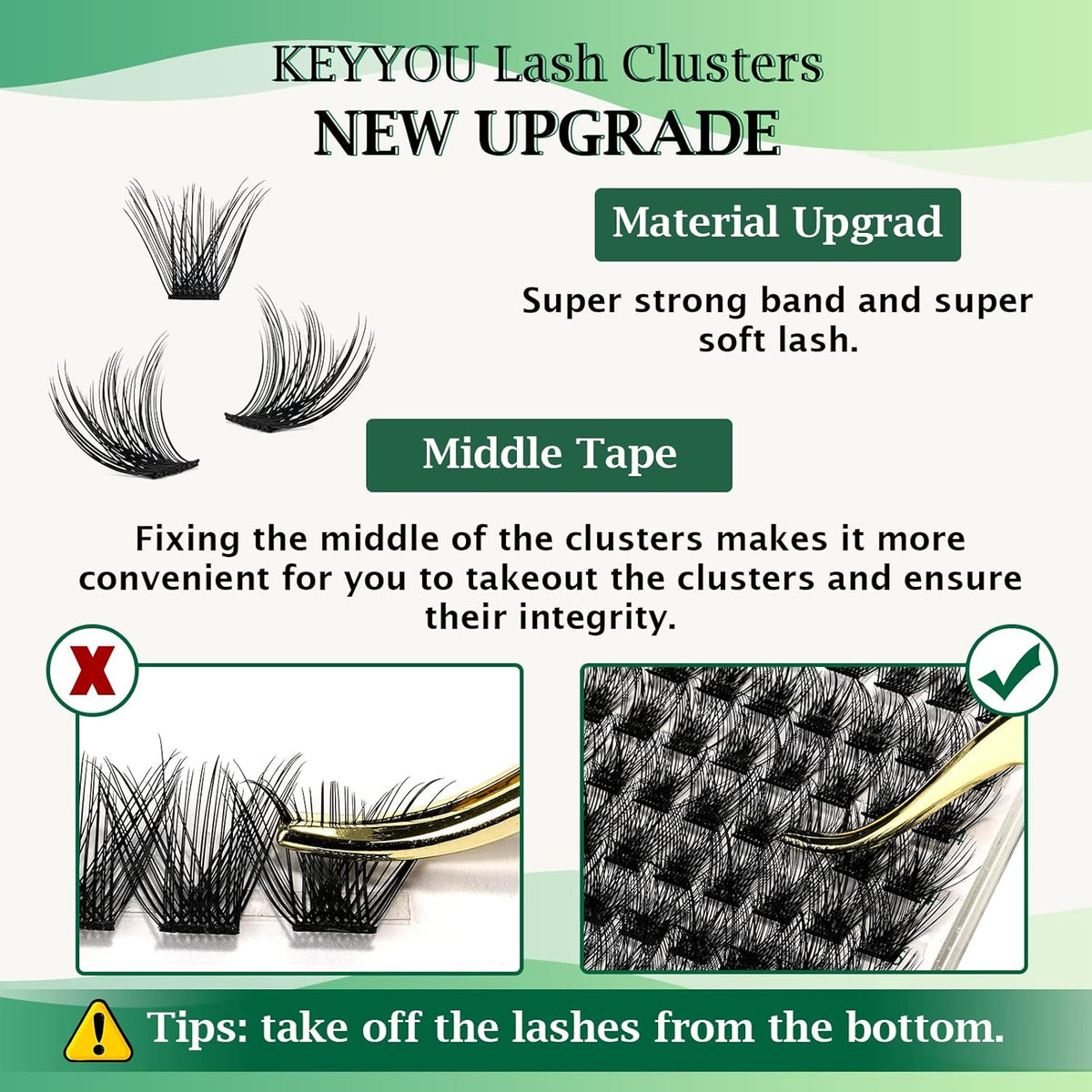 Lash Clusters 96pcs Individual Lashes Y03 D Curl 12mm Cluster Lashes KEYYOU Volume Wispy Lash